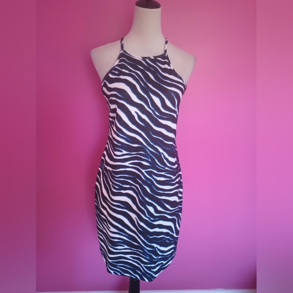 Boston Proper Ladies Blue Tinted Zebra Print Mini Cocktail Dress (Size Small) - Picture 3 of 11